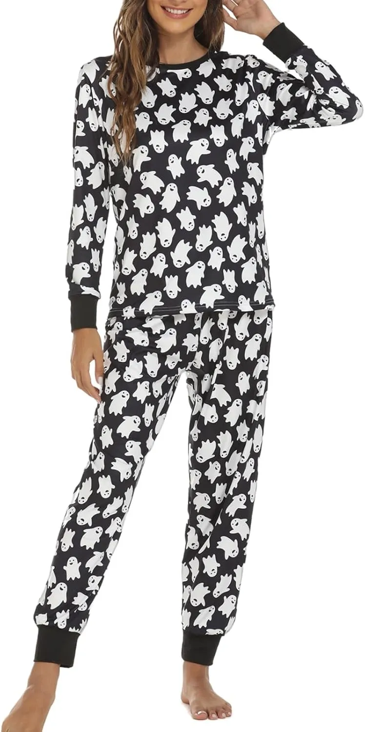 ZWRXW Pajamas Sets for Women Super-Soft Long Sleeve Top with Pants Christmas Pajamas Stripe/Leopard/Gradient Print